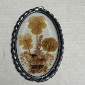 Lasting Impressions Glass Framed Pressed Dried Flowers Twisted Pewter Suncatcher